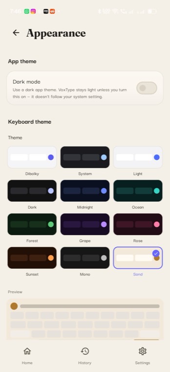 Keyboard themes